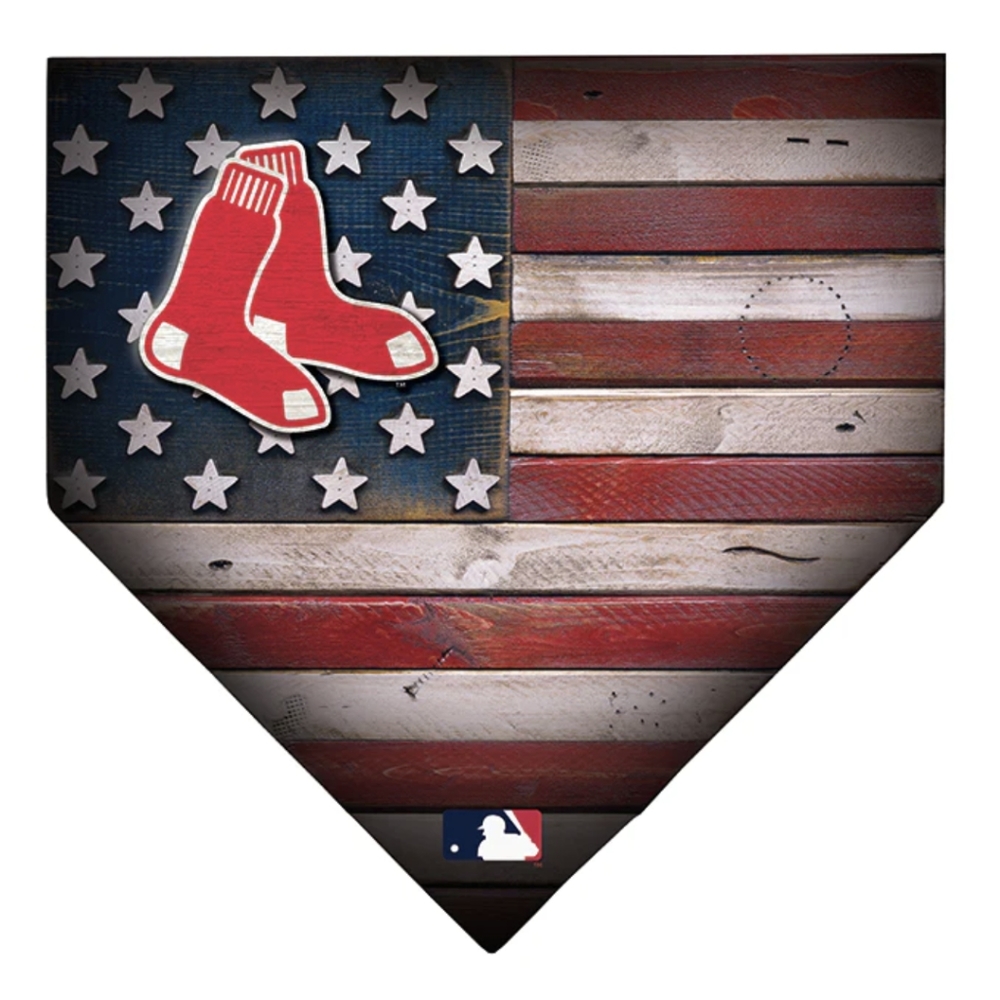 Red Sox flag wood home plate plaque